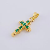 Dije Cruz Tronco Puntas Planas Esmeraldas 6Pts 0.95 g / 2.2 cm Oro Amarillo 18K