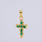 Dije Cruz Tronco Puntas Planas Esmeraldas 6Pts 0.95 g / 2.2 cm Oro Amarillo 18K