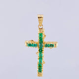 Dije Cruz Tronco Puntas Planas Esmeraldas 2 Qts 3.35 g / 4 cm Oro Amarillo 18K