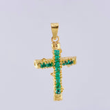 Dije Cruz Tronco Puntas Planas Esmeraldas 2 Qts 3.4 g / 4 cm Oro Amarillo 18K