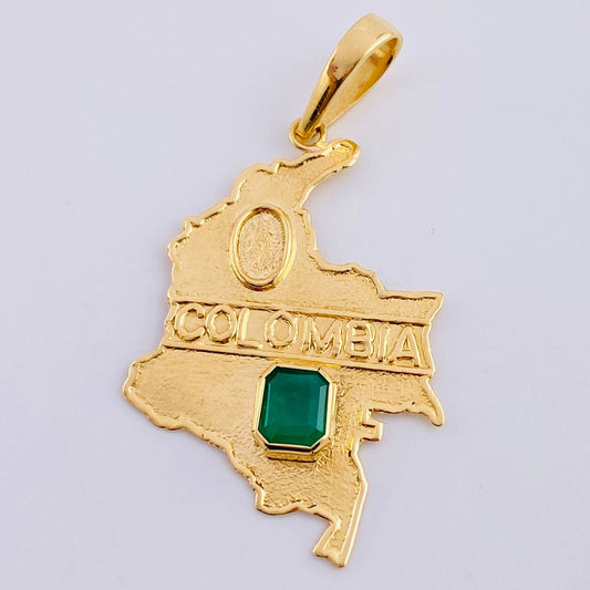 Dije Mapa De Colombia Esmeralda 1,1 Qts 4.65 g / 5.1 cm Oro Amarillo 18K