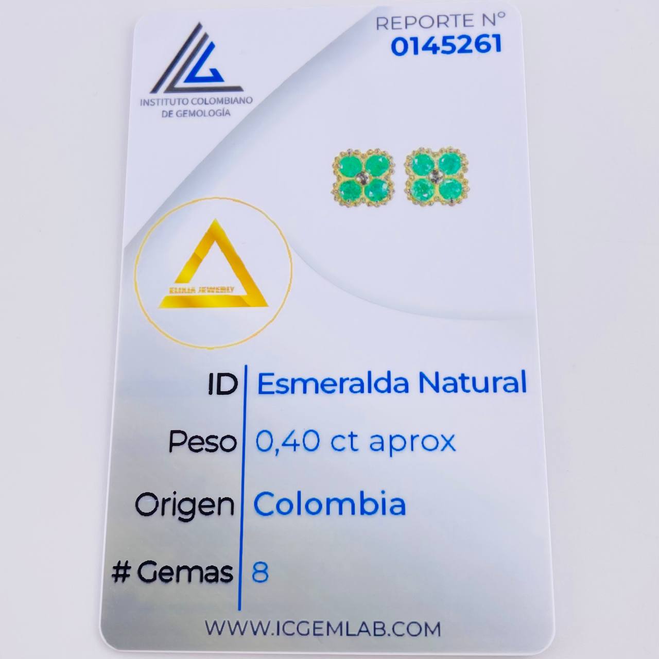 Topos Trebol Esmeraldas 40Pts 2.8 g / 8.4 mm Oro Amarillo 18K