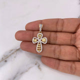 Dije Cruz Bendicion 3.55gr / 3.5cm / Circones Blancos Dos Oros Amarillo Blanco 18K $