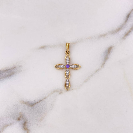 Dije Cruz 1.85gr / 3.3cm / Circones Blancos Lila Dos Oros Amarillo Blanco 18K $
