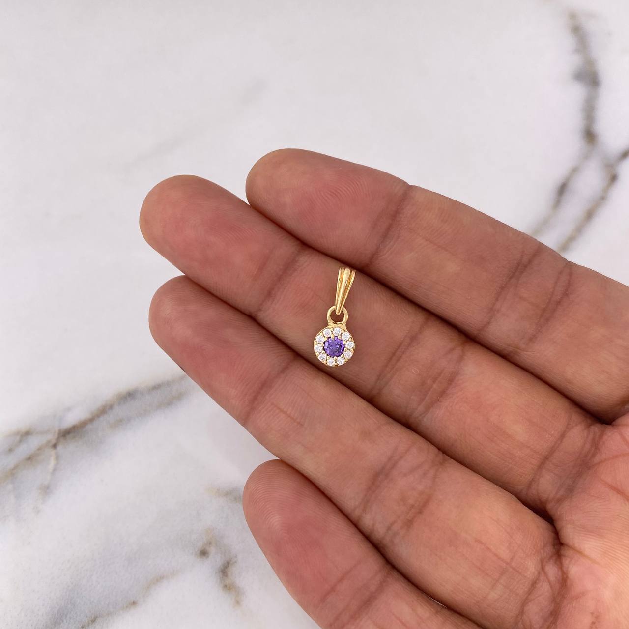 Dije Halo Circulo 0.75gr / 1.5cm / Circones Blancos Morado Oro Amarillo 18K &