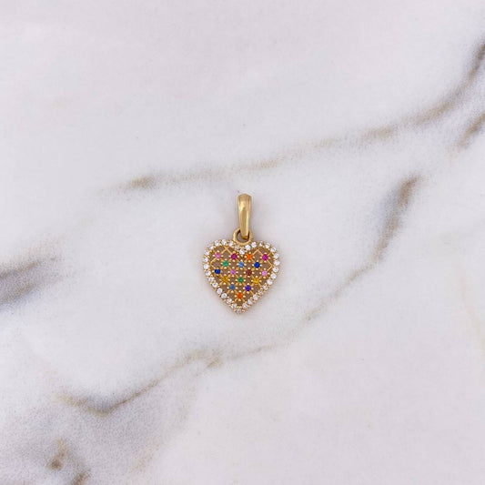 Dije Corazon 1.4gr / 2cm / Circones Colores Oro Amarillo 18K &
