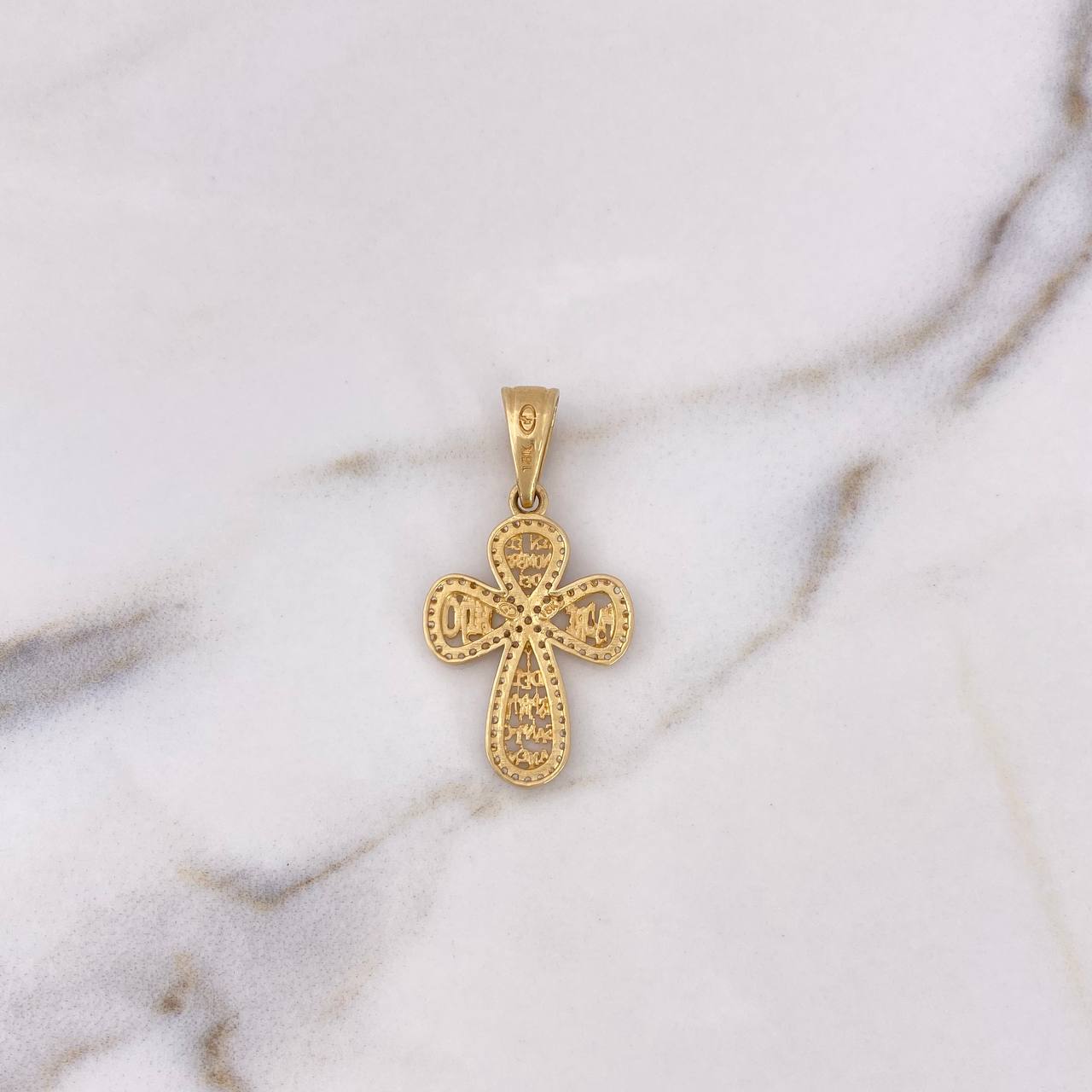 Dije Cruz Bendicion 3.55gr / 3.5cm / Circones Blancos Dos Oros Amarillo Blanco 18K $