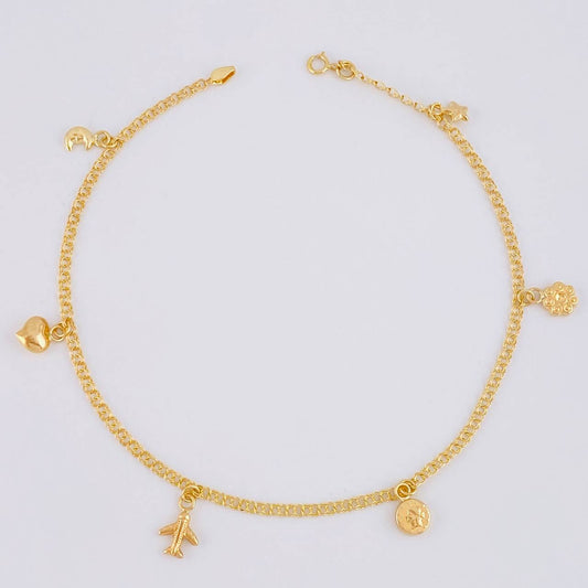 Tobillera Roll On Dijes 3.6 g / 25.5 cm / 2.3 mm Oro Amarillo 18K