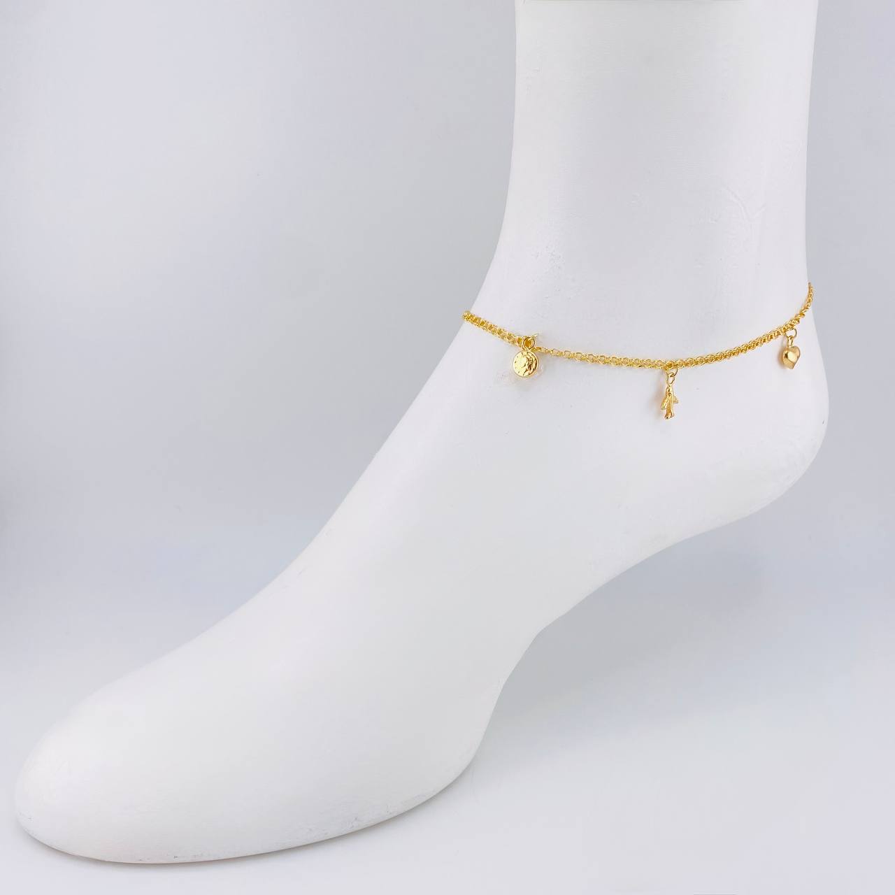 Tobillera Roll On Dijes 3.6 g / 25.5 cm / 2.3 mm Oro Amarillo 18K