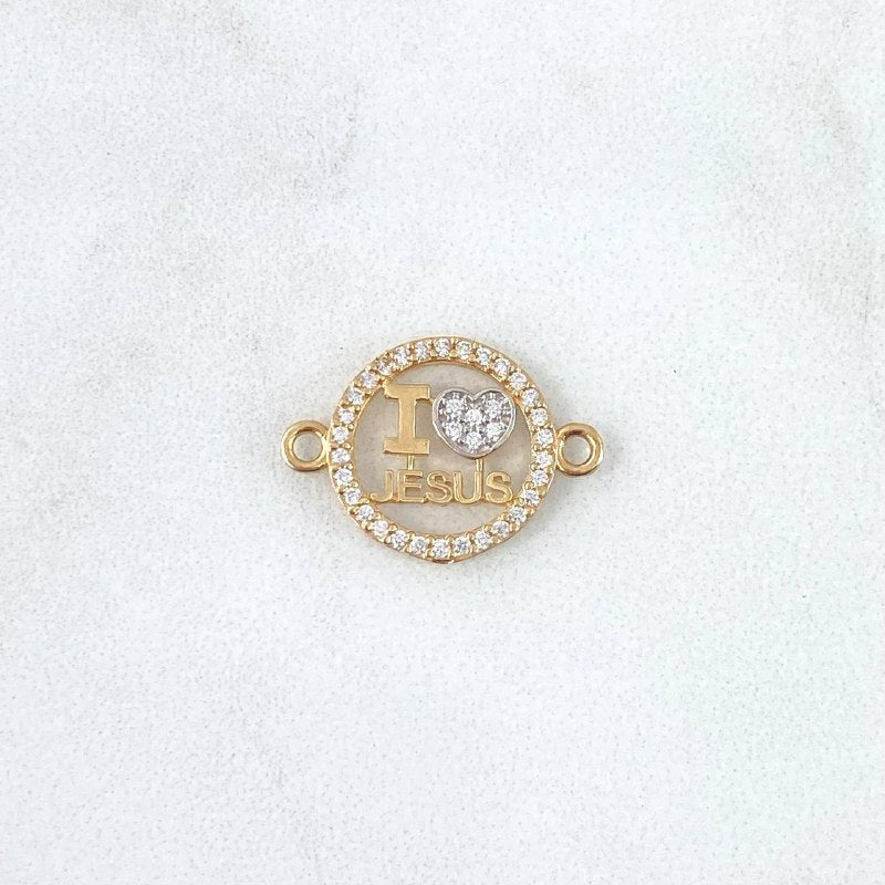 Herraje " I Love Jesus " 1.3gr / 2cm / Circones Blancos Oro Amarillo 18K