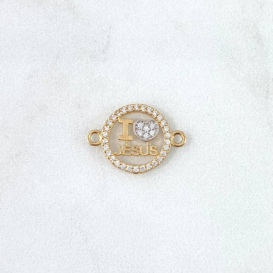 Herraje " I Love Jesus " 1.3gr / 2cm / Circones Blancos Oro Amarillo 18K