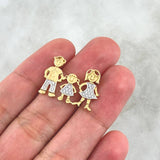 Dije Familia Papá - Mamá - Hija 3.05gr / 2cm / Circones Blancos - Sin Cargador Dos Oros Amarillo Blanco 18K