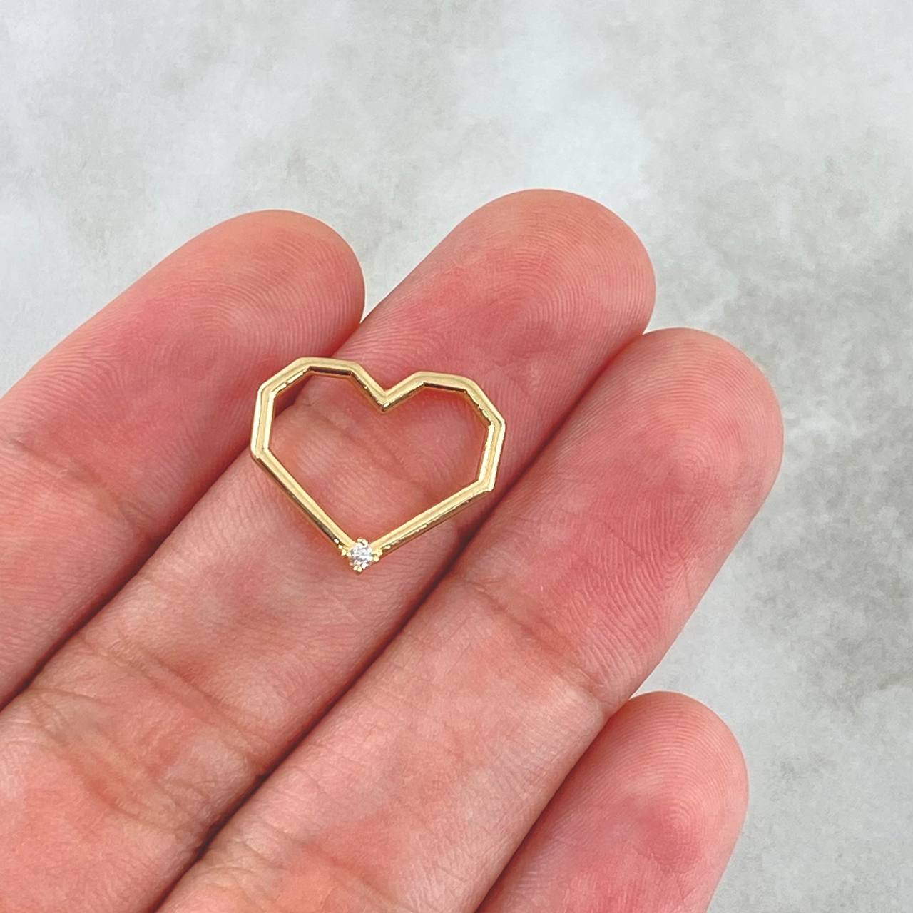 Herraje Corazon Cuadriculado 0.9gr / 1.5cm / Circon Blanco Oro Amarillo 18K *