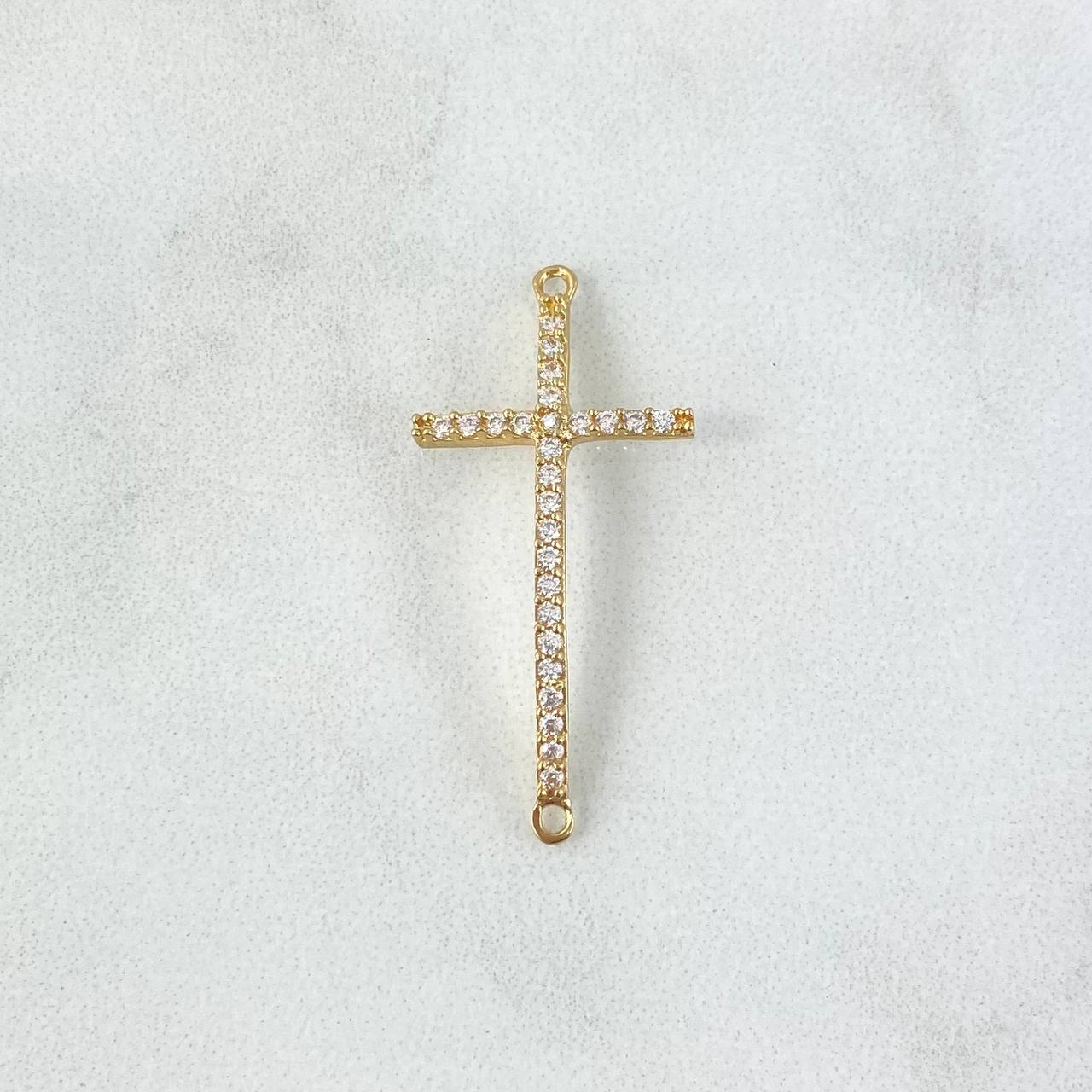 Herraje Cruz 1.15gr / 3cm / Cirones Blancos Oro Amarillo 18K