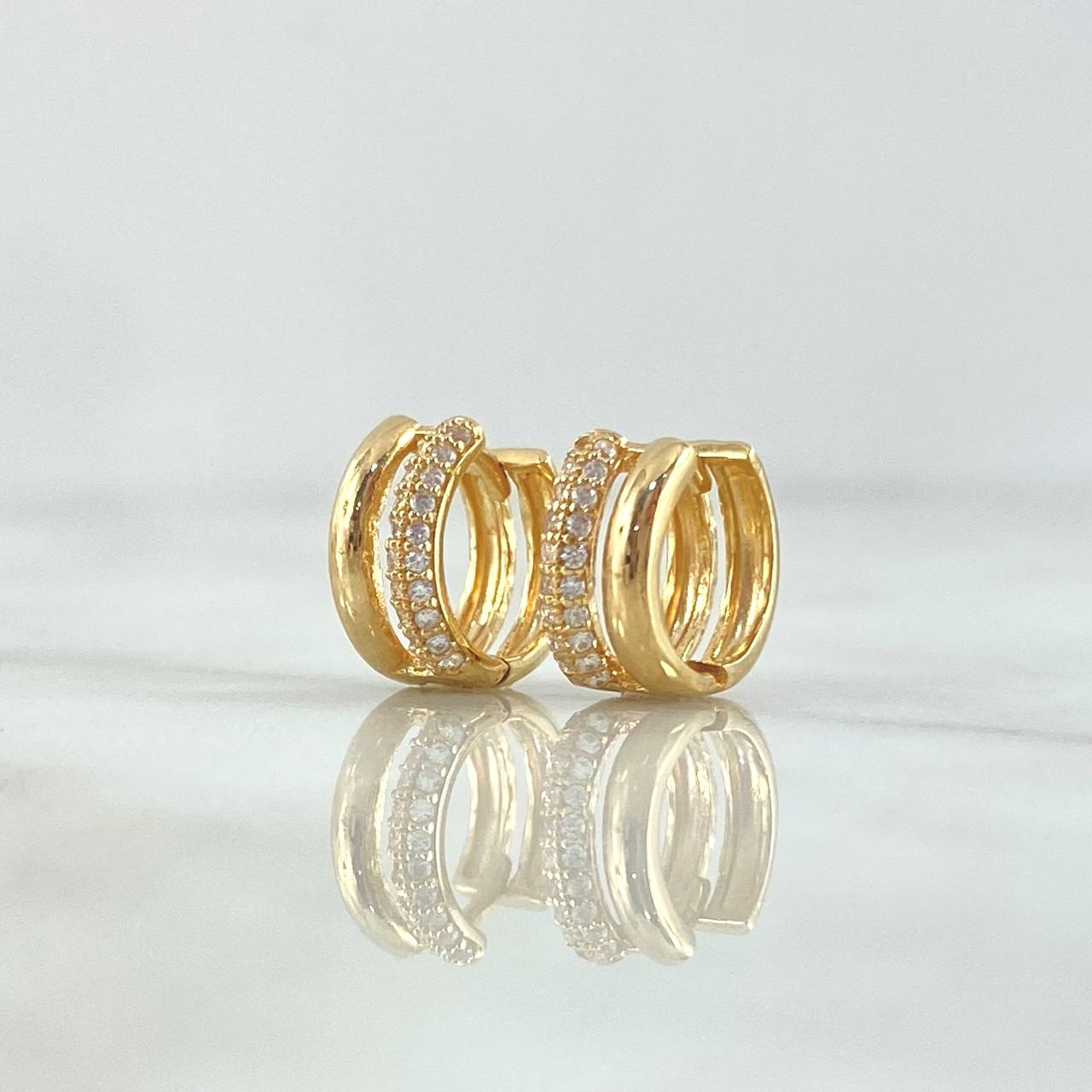 Candongas Doble Linea 3.1gr / 0.9cm / Circones Blancos Oro Amarillo 18K *