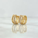 Candongas Doble Linea 3.1gr / 0.9cm / Circones Blancos Oro Amarillo 18K *