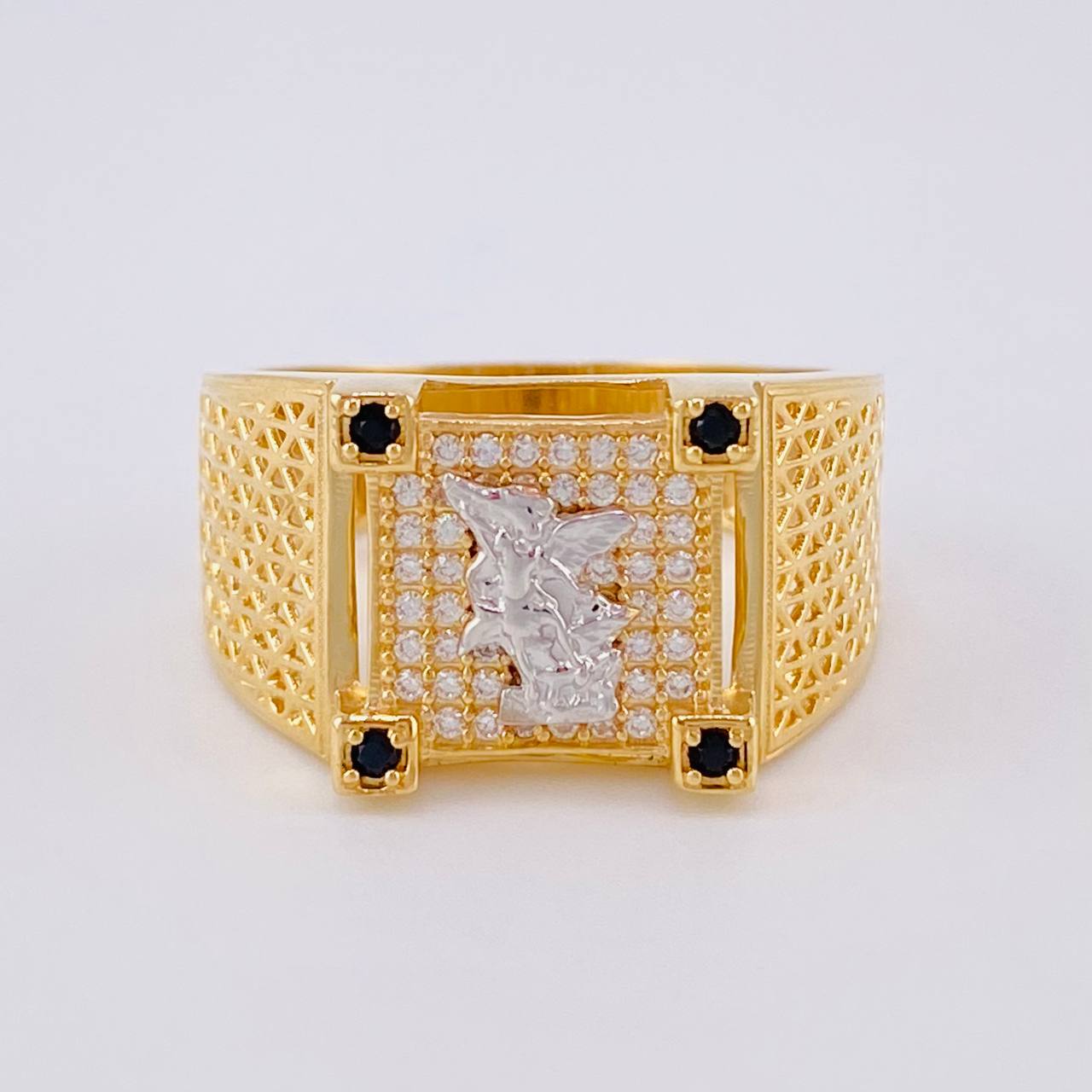 Anillo San Miguel Arcángel Malla 6.7g / T10 1/4 Dos Oros Amarillo Blanco 18K