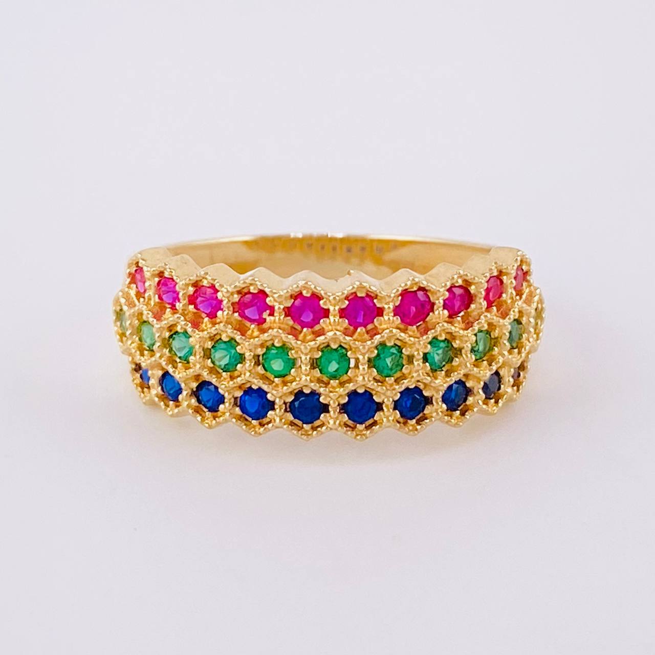 Anillo Panal Tricolor 3.9g / T7 Oro Amarillo 18K