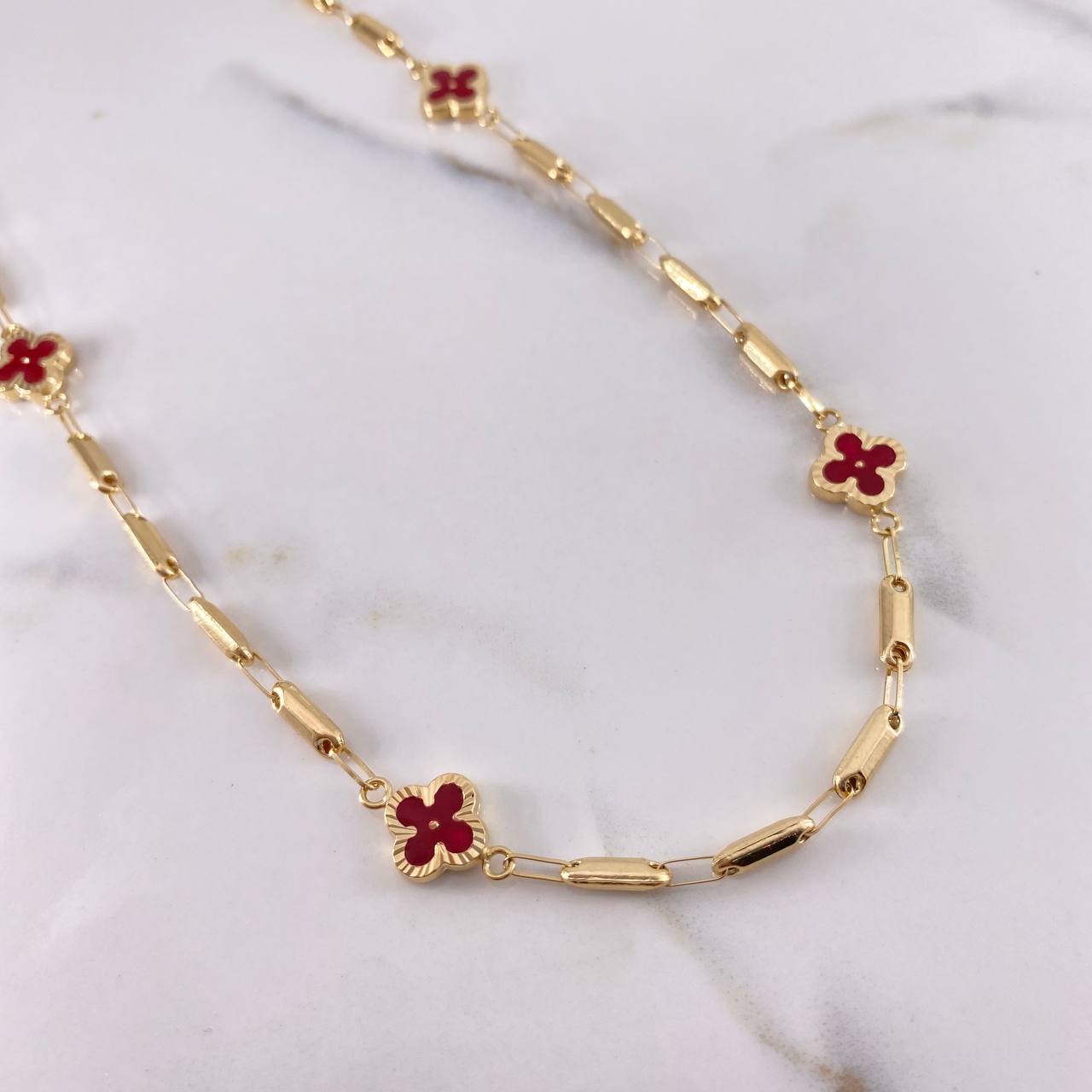 Cadena Barril Liso Trebol 9.3gr / 50cm / 3.1mm Electroestatico Rojo Diamantado Oro Amarillo 18K &