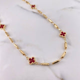 Cadena Barril Liso Trebol 9.3gr / 50cm / 3.1mm Electroestatico Rojo Diamantado Oro Amarillo 18K &