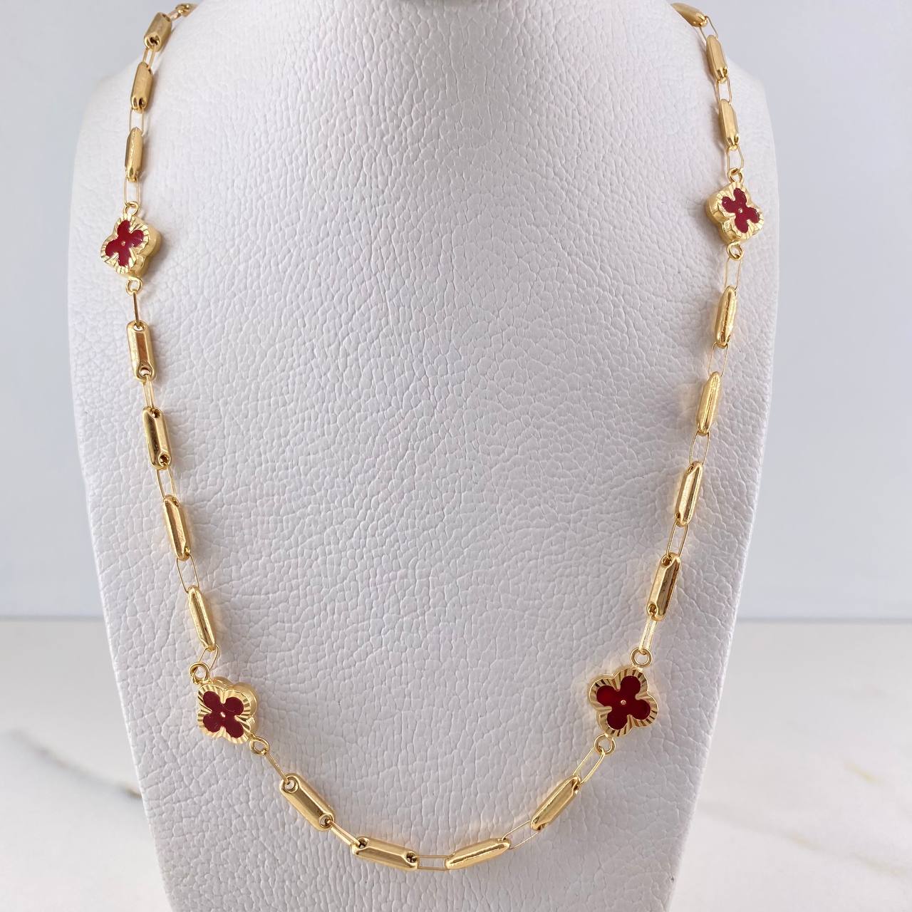 Cadena Barril Liso Trebol 9.3gr / 50cm / 3.1mm Electroestatico Rojo Diamantado Oro Amarillo 18K &