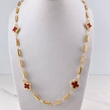 Cadena Barril Liso Trebol 9.3gr / 50cm / 3.1mm Electroestatico Rojo Diamantado Oro Amarillo 18K &