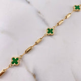 Pulso Barril Liso Trebol 4.15gr / 18cm / 3.4mm Electroestatico Verde Diamantado Oro Amarillo 18K &
