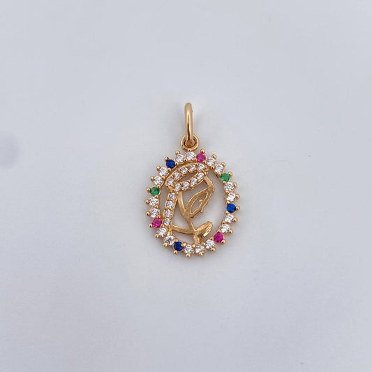 Dije Virgen Maria  1.25gr / 2cm / Circones De Colores Oro Amarillo 18K &