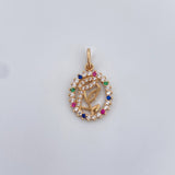 Dije Virgen Maria  1.25gr / 2cm / Circones De Colores Oro Amarillo 18K &
