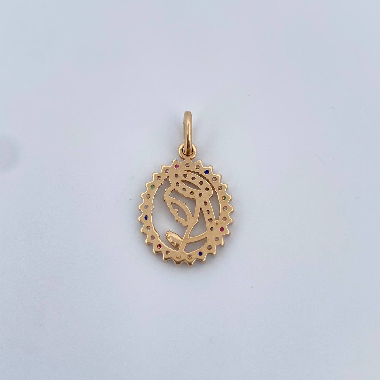 Dije Virgen Maria  1.25gr / 2cm / Circones De Colores Oro Amarillo 18K &