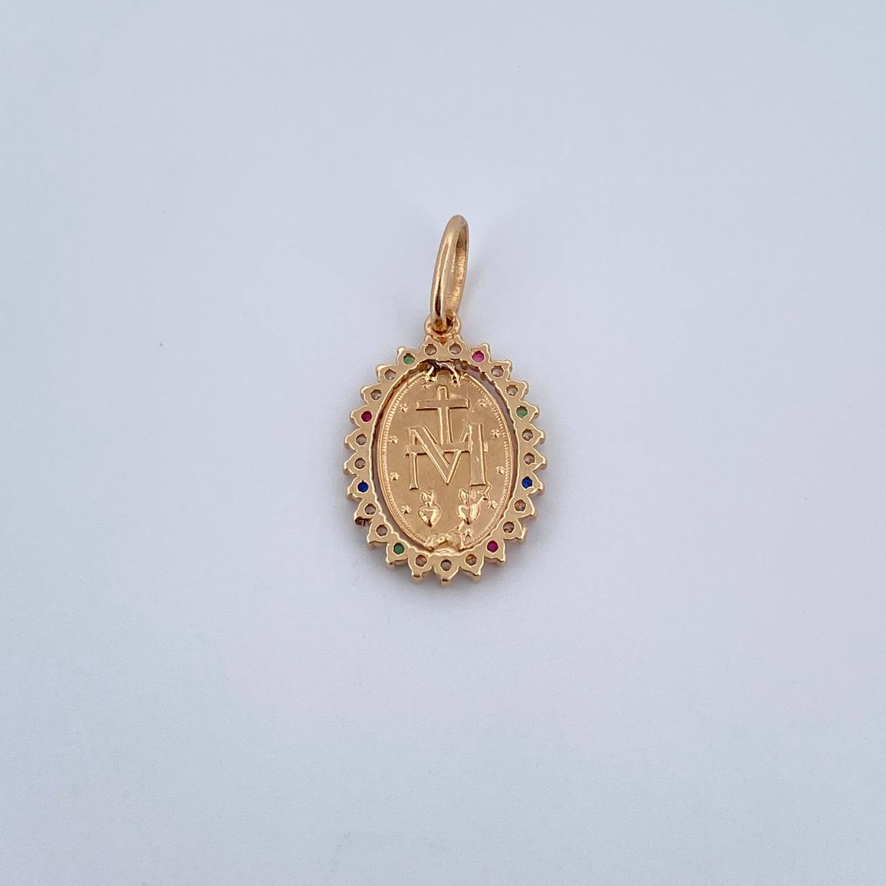 Dije Virgen Milagrosa 1.15gr / 1.9cm / Circones De Colores Oro Amarillo 18K &
