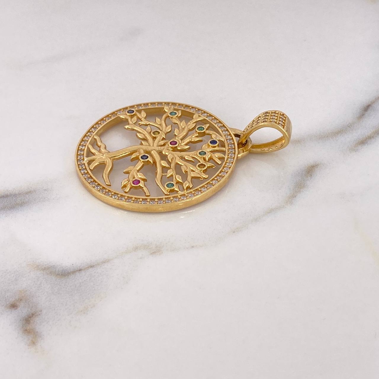 Dije Arbol De La Vida 13.8gr / 5.2cm / Circones Colores Oro Amarillo 18K $