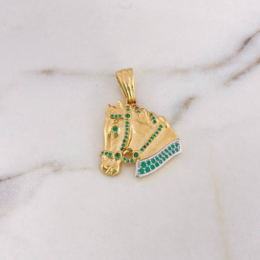 Dije Caballo 8.3gr / 3.4cm / Circones Verdes Dos Oros Amarillo Blanco 18K $
