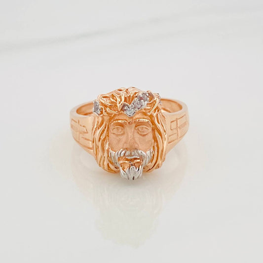 Anillo Rostro Cristo 6.9 g / T9 1/2 Dos Oros Blanco Rosa 18K