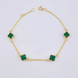 Pulso Modulable Trebol Malaquita Verde 4.4 g / 18 cm - 16.7 cm / 1.4 mm Oro Amarillo 18K