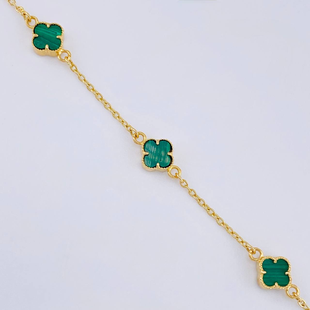 Pulso Modulable Trebol Malaquita Verde 4.4 g / 18 cm - 16.7 cm / 1.4 mm Oro Amarillo 18K