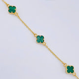 Pulso Modulable Trebol Malaquita Verde 4.4 g / 18 cm - 16.7 cm / 1.4 mm Oro Amarillo 18K