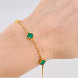 Pulso Modulable Trebol Malaquita Verde 4.4 g / 18 cm - 16.7 cm / 1.4 mm Oro Amarillo 18K