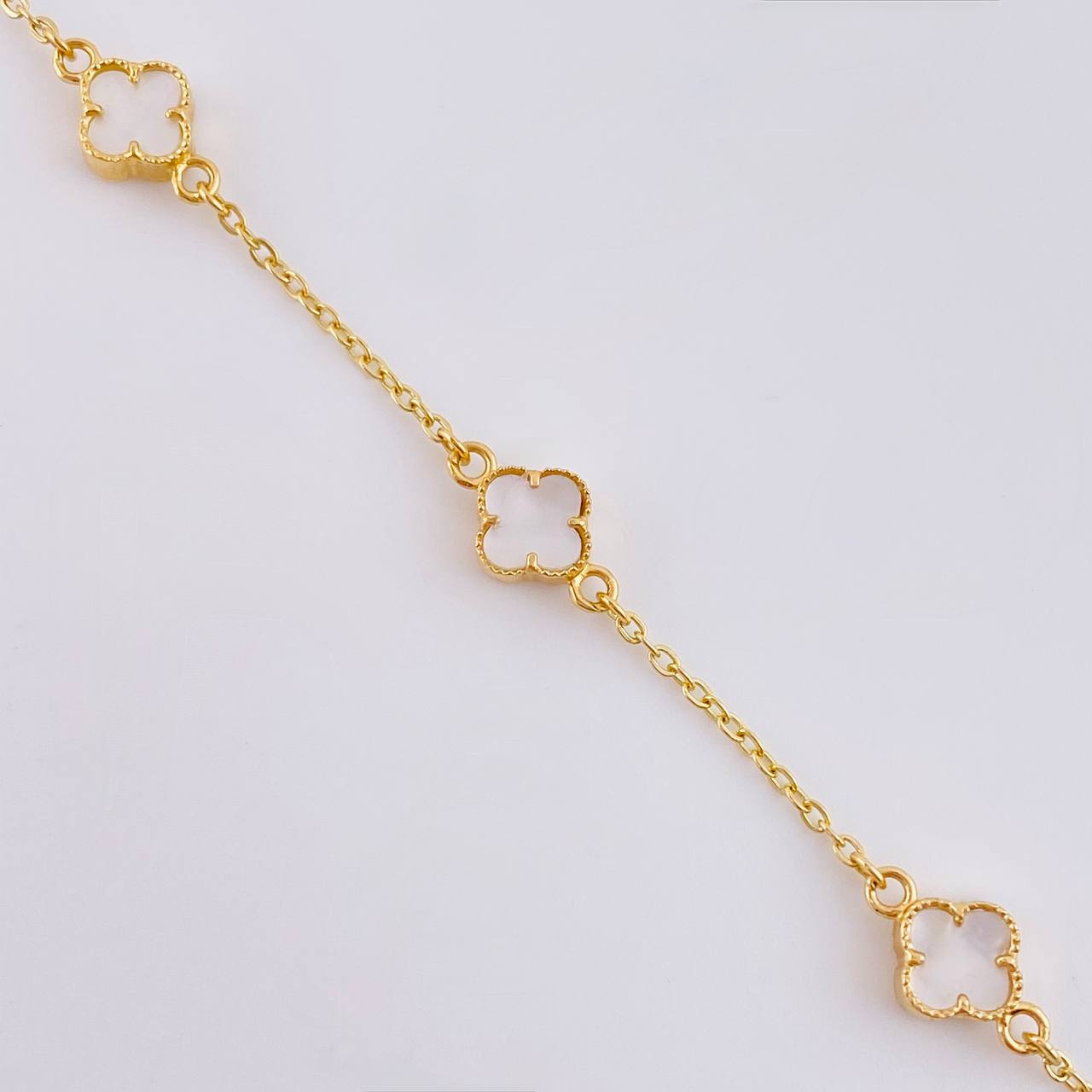 Pulso Modulable Trebol Blanco 2.75 g / 19.2 cm - 17.5 cm / 1.36 mm Oro Amarillo 18K