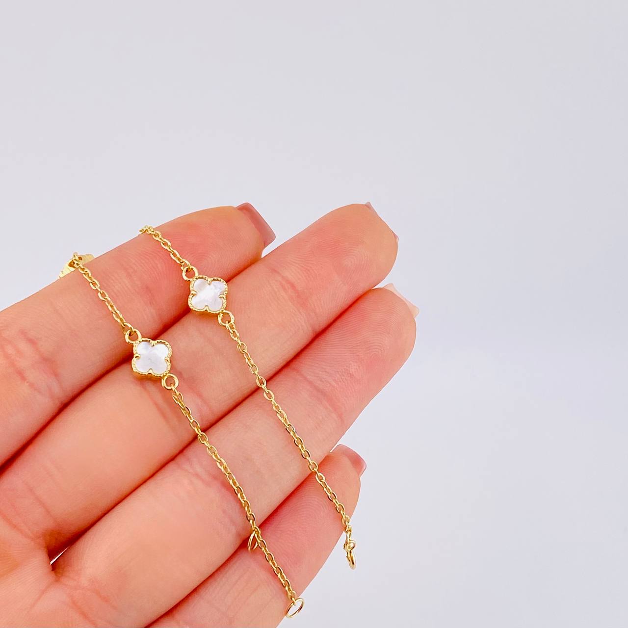 Pulso Modulable Trebol Blanco 2.75 g / 19.2 cm - 17.5 cm / 1.36 mm Oro Amarillo 18K
