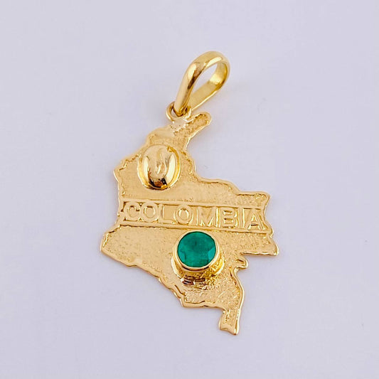 Dije Mapa De Colombia Esmeralda 46Pts 2.3 g / 4.7 cm Oro Amarillo 18K