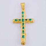 Dije Cruz Tronco Puntas Planas Esmeraldas 2,2 Qts 4.95 g / 5.3 cm Oro Amarillo 18K