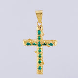 Dije Cruz Tronco Puntas Planas Esmeraldas 2,2 Qts 4.95 g / 5.3 cm Oro Amarillo 18K