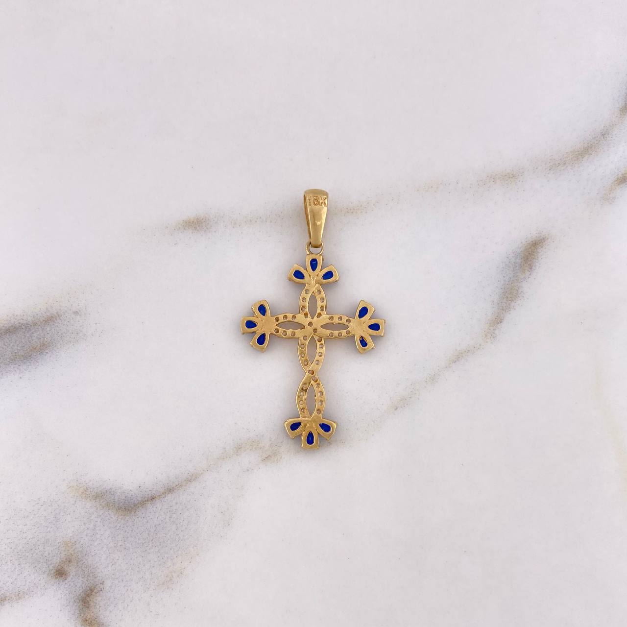 Dije Cruz 2gr / 3.4cm / Circones Blancos Azules Oro Amarillo 18K $