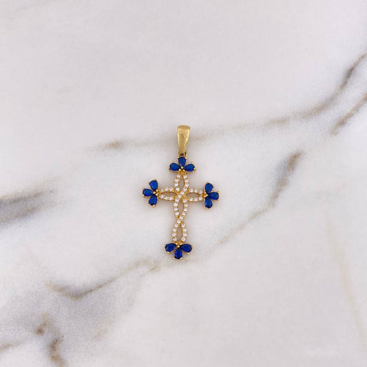 Dije Cruz 2gr / 3.4cm / Circones Blancos Azules Oro Amarillo 18K $