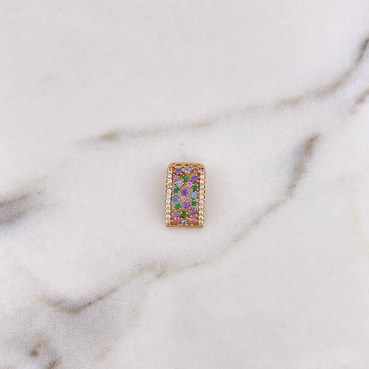 Dije Rectangular 1.4gr / 1.4cm / Circones Colores Oro Amarillo 18K $