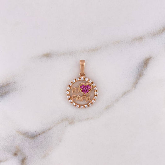 Dije Yo Amo a Papá 1.9gr / 2.1cm / Circones Blancos Fucsias Oro Rosa 18K &