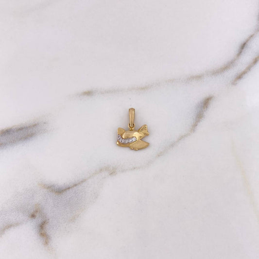 Dije Avion 0.95gr / 1.7cm / Circones Blancos Dos Oros Amarillo Blanco 18K $