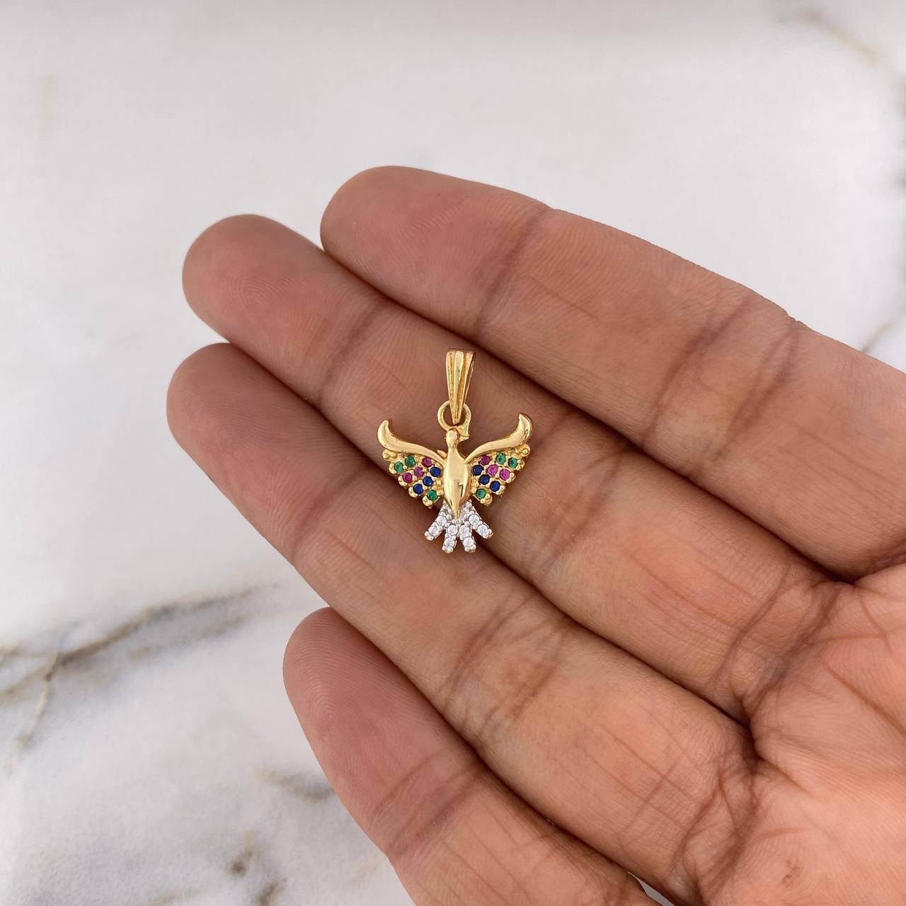 Dije Colibri 1.7gr / 2cm / Circones Colores Dos Oros Amarillo Blanco 18K $