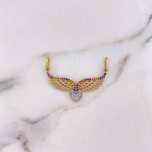 Dije Alas Corazon 3.4gr / 3.7cm / Circones Colores Dos Oros Amarillo Blanco 18K $